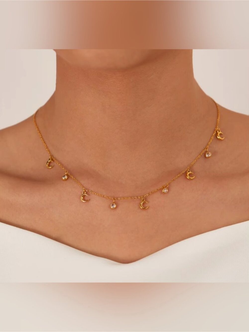 Moon and Crystal Charm Necklace Q1076